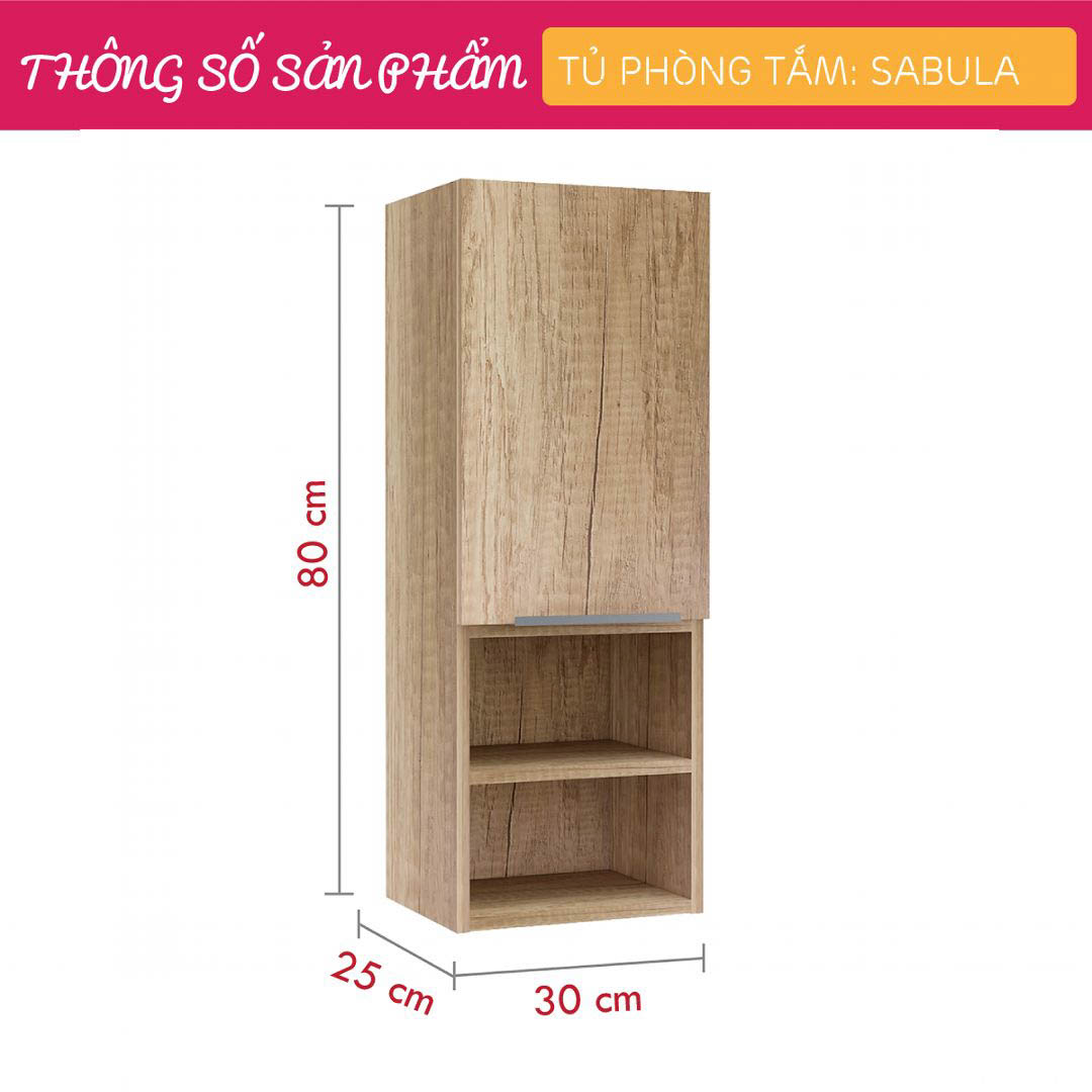 Tủ phòng tắm gỗ hiện đại SMLIFE Sabula | Gỗ MDF dày 17mm chống ẩm | D30xR25xC80cm