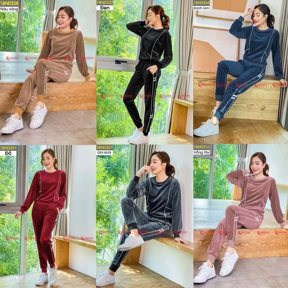 Bộ tuyết nhung nữ Nhật Bản, bộ mặc nhà cao cấp thiết kế phong cách thể thao, sang trọng, trẻ trung