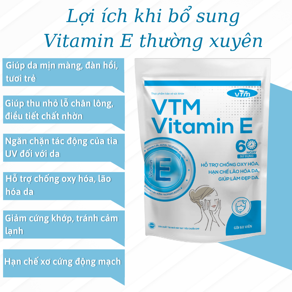 Viên uống bổ sung vitamin E VTM tăng cường sức khỏe, hỗ trợ chống oxy hóa, lão hóa da