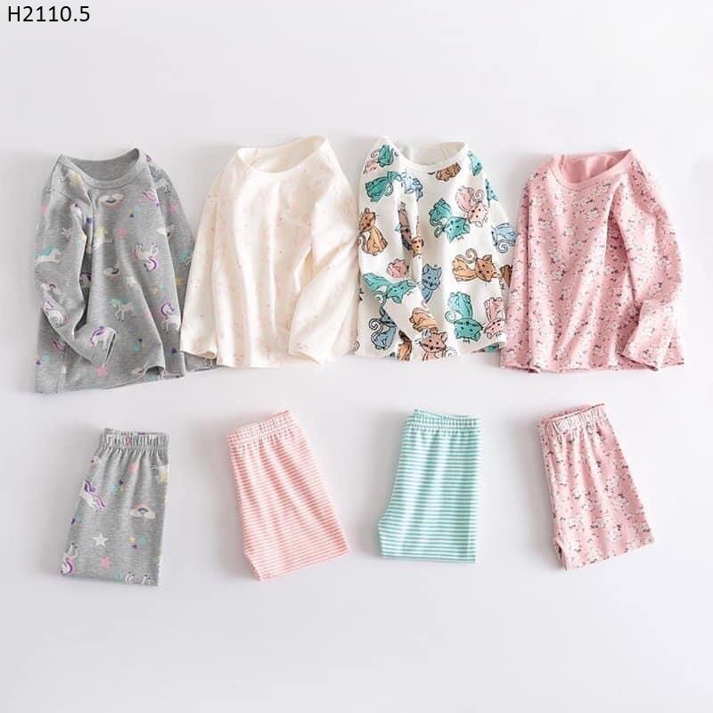 Bộ Đồ Cotton Dài Tay Xuất Hàn Bé Gái