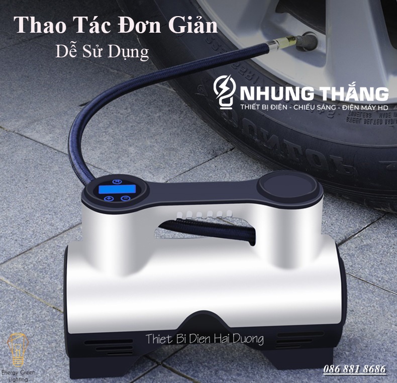 Bơm Lốp Ôtô,Xe Hơi Điện Tử Đa Năng ST-211 - Chế Độ Tự Ngắt - Tích Hợp Đèn Led - Pin Sạc Tích Điện - Có Video