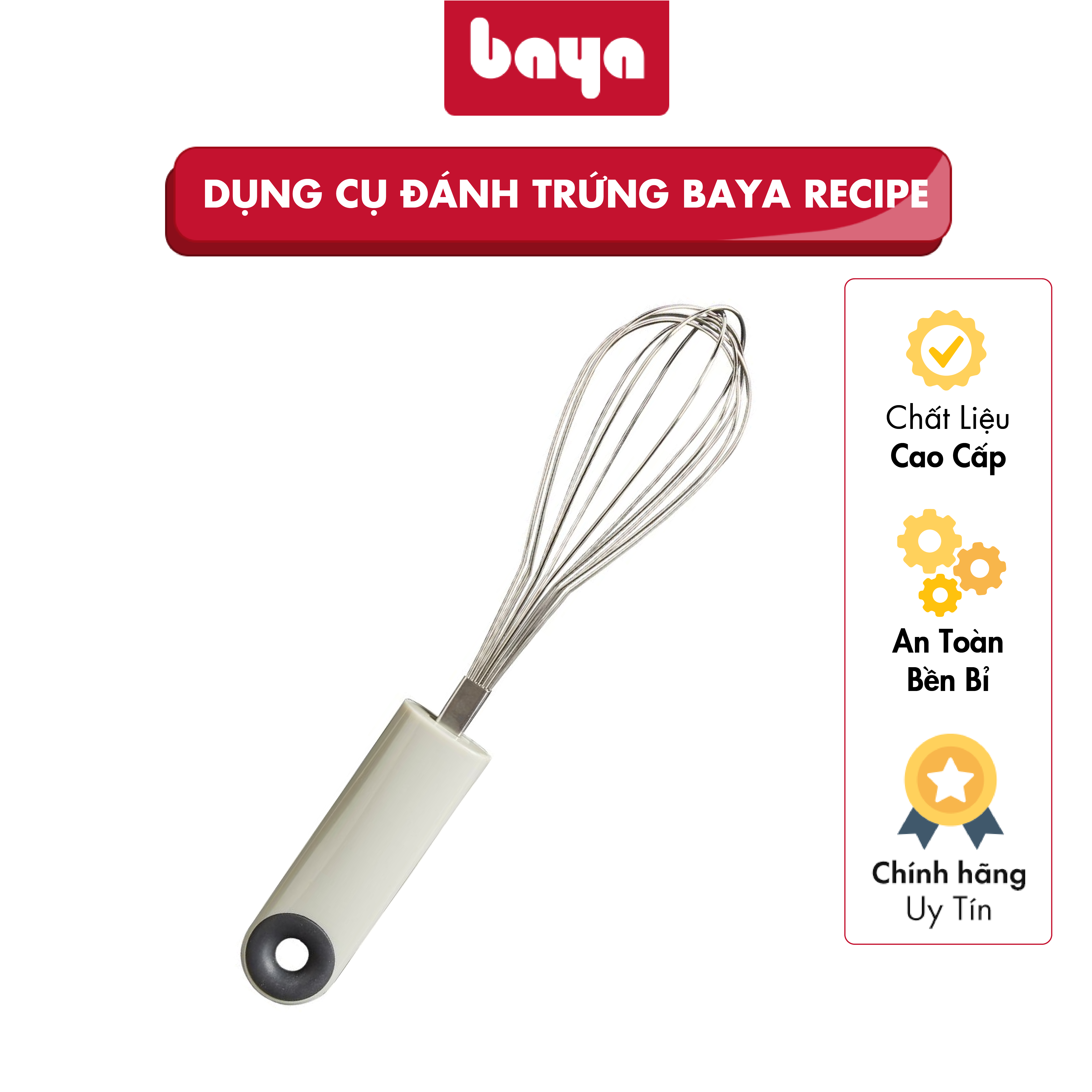 Dụng Cụ Đánh Trứng Bằng Tay BAYA RECIPE Chất Liệu Thép Không Rỉ, Tay Cầm Nhựa Kèm Lỗ Treo Giúp Đánh Trứng, Kem Whipping 4053