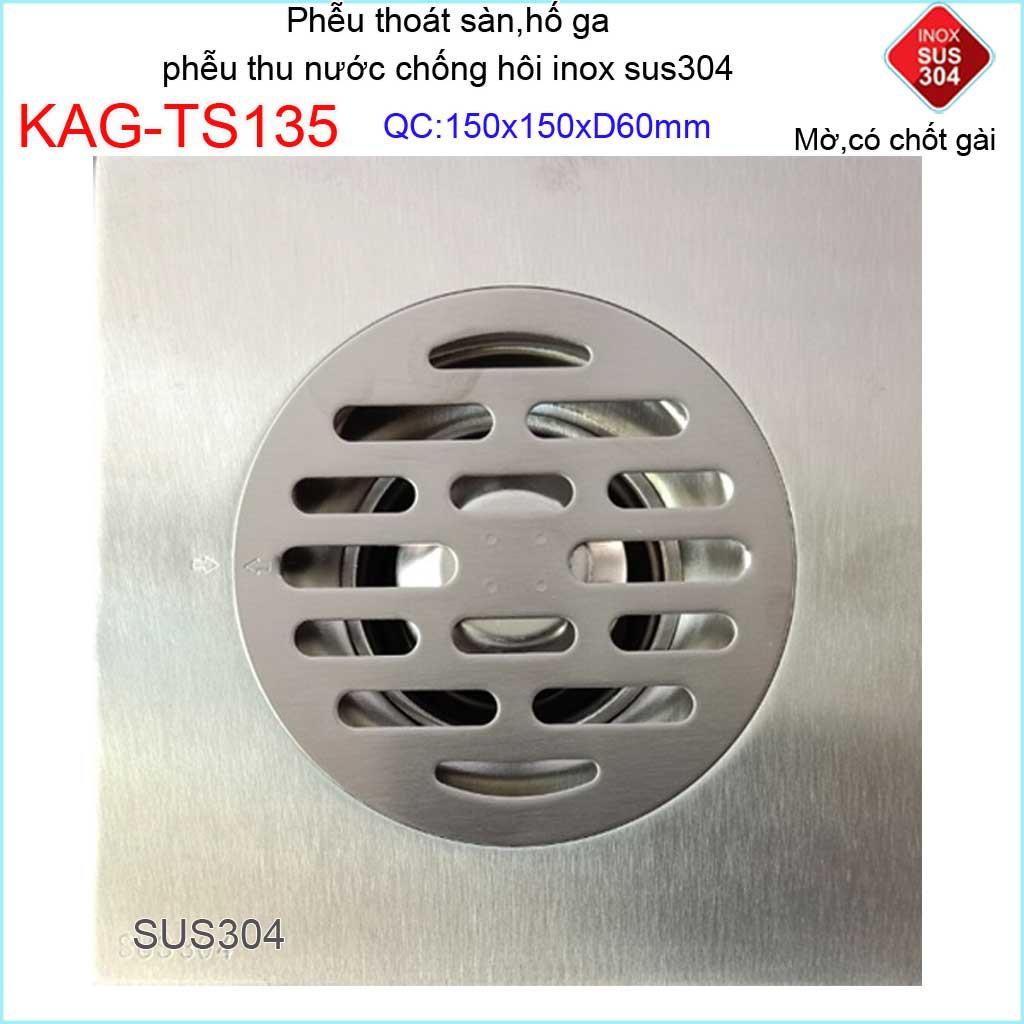 Phễu thoát sàn chống mùi hôi có chốt gài, Phễu thu nước inox 304, thoát sàn 15D60 KAG-TS135