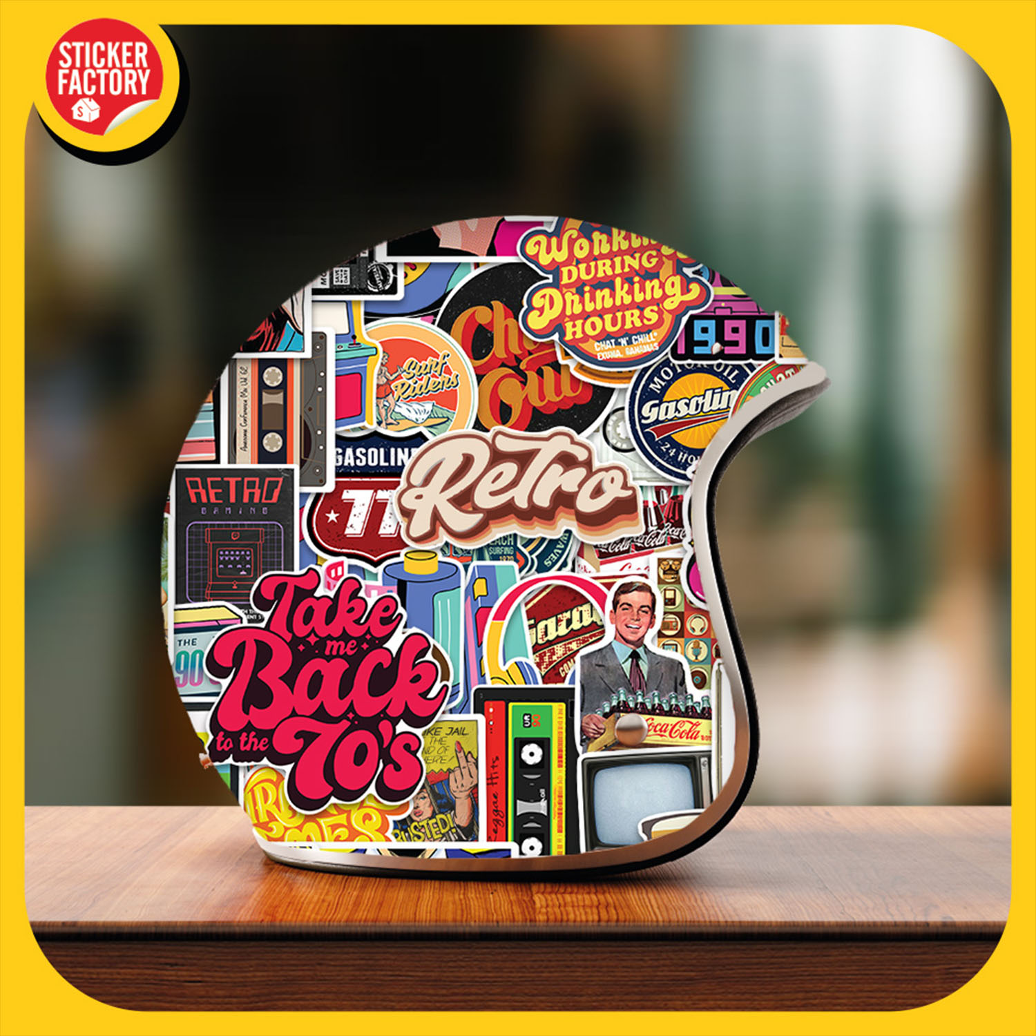 Retro Vintage - Set 100 sticker decal hình dán nón bảo hiểm, laptop, xe máy, ô tô - STICKER FACTORY
