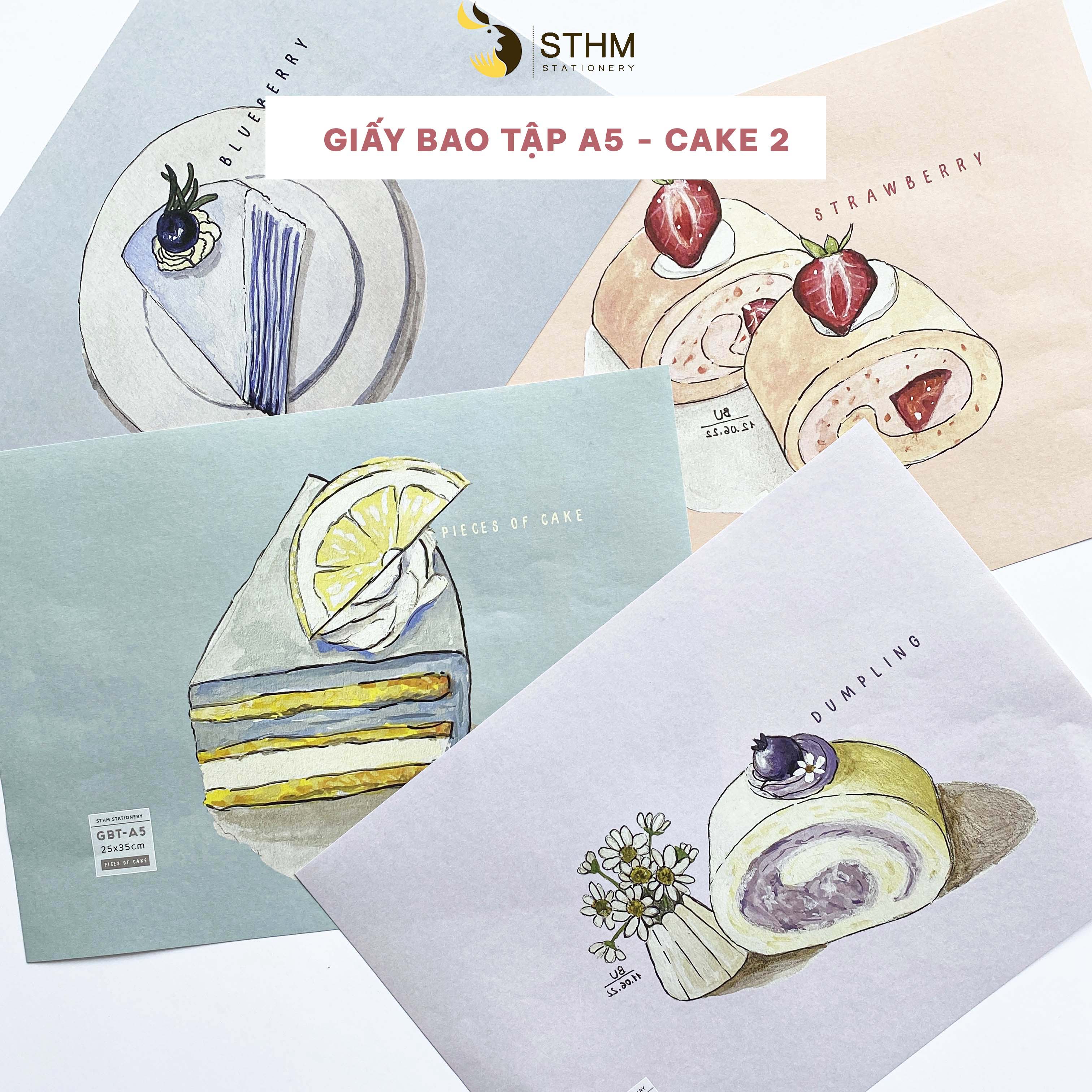 [STHM stationery] - Giấy bao tập A5 - Cake - Kraft trắng 100gsm - Tặng kèm nhãn vở