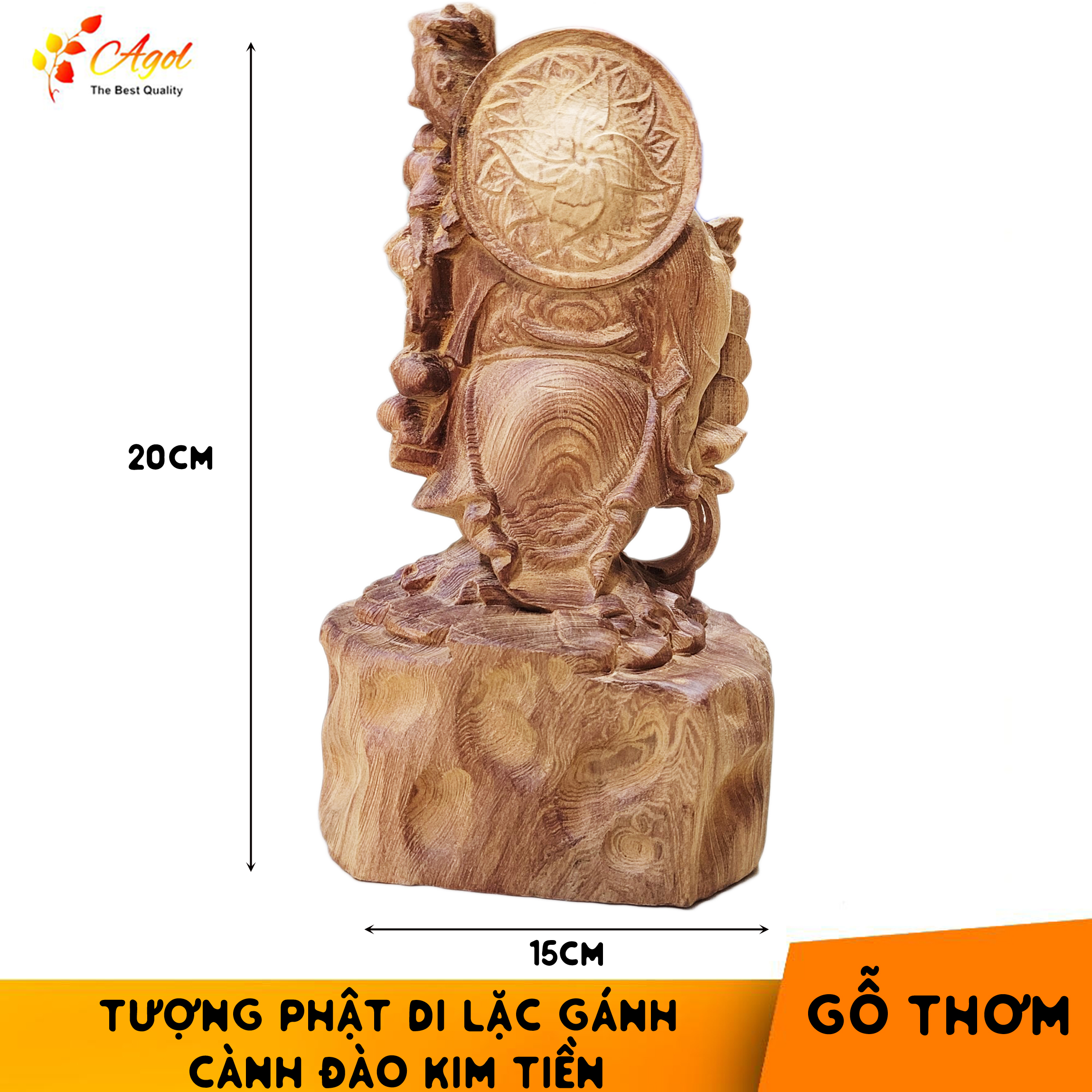 Tượng Phật Di Lặc Gánh Cành Đào Ngũ Lộc Kim Tiền Gỗ Thơm Bách Mộc Ngọc Am - Sản phẩm cao cấp cực thơm