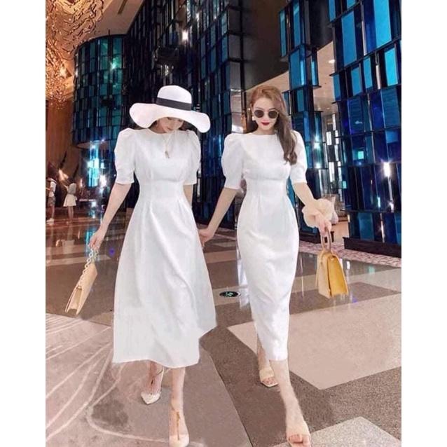 Đầm maxi cổ tròn chít eo 2 dáng váy
