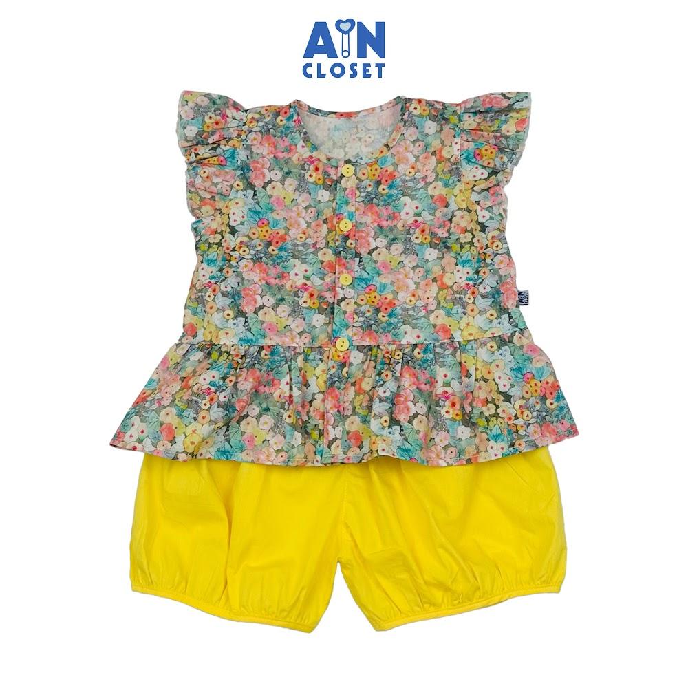 Bộ quần áo Ngắn bé gái họa tiết Vườn Hoa Vàng Cotton - AICDBGB8KSUO - AIN Closet