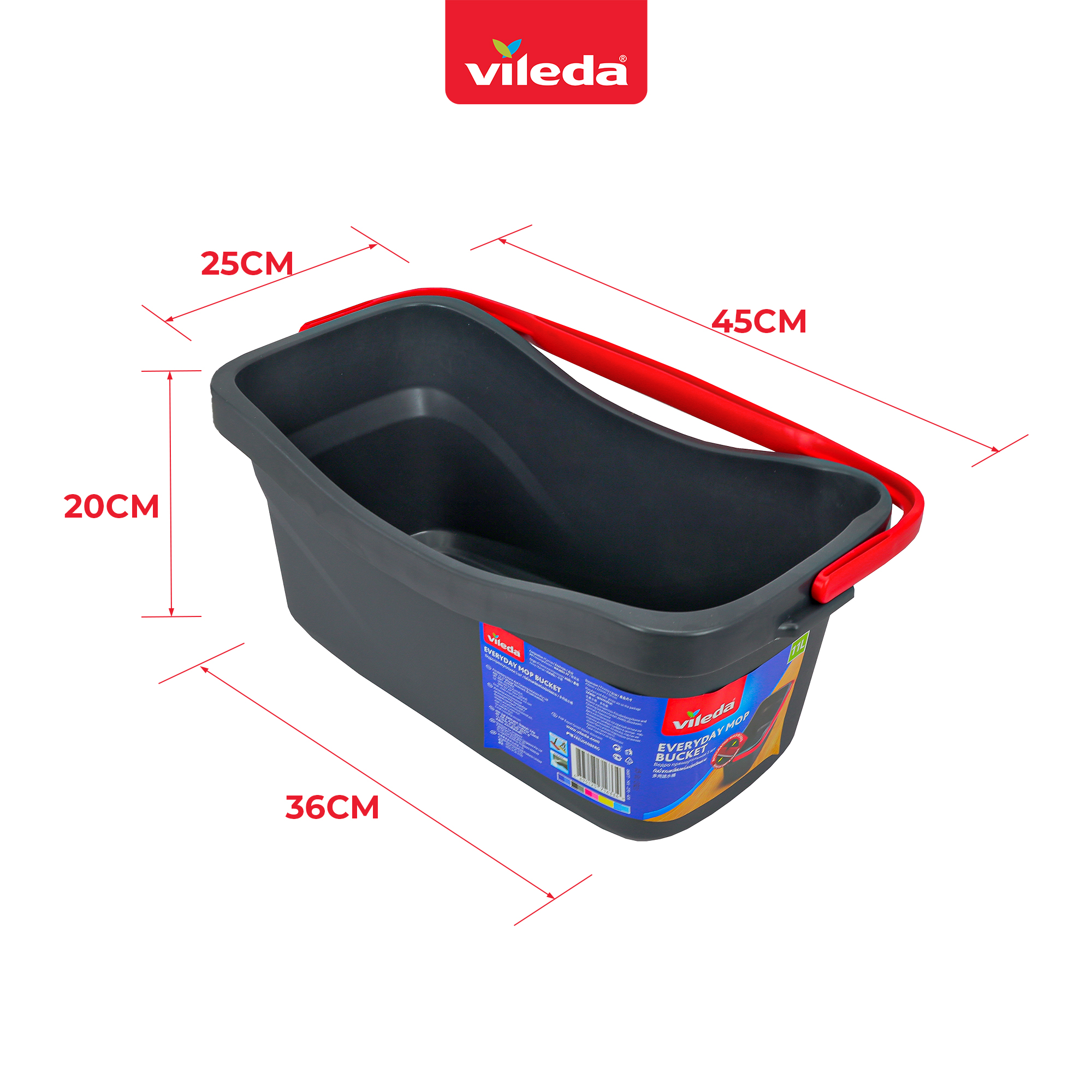 Thùng giặt cây lau nhà VILEDA Everyday Mop Bucket dung tích 11L, phù hợp cây lau tự vắt, bản rộng, chữ nhật - TSU160444