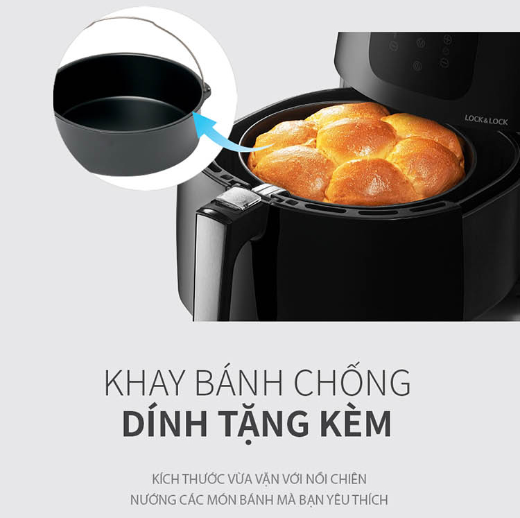 Nồi Chiên Không Dầu Điện Tử Lock&amp;Lock EJF296BLK (7.2 Lít) - Kèm Chảo Nướng - Hàng Chính Hãng