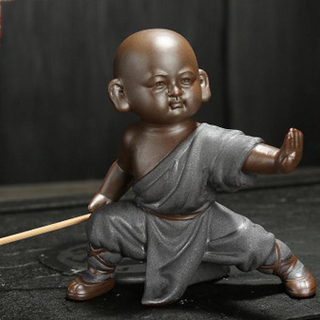 Ceramic Small Buddha Statue kung fu Monk Figurine Tea pet Ornaments