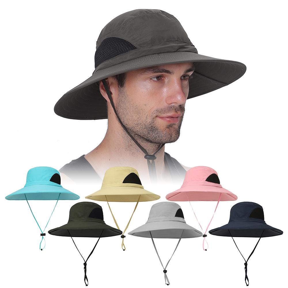 Mũ rộng vành bằng nylon nhẹ chất lượng cao, chống nắng , thiết kế lưới 2 bên thoáng khí, có dây rút