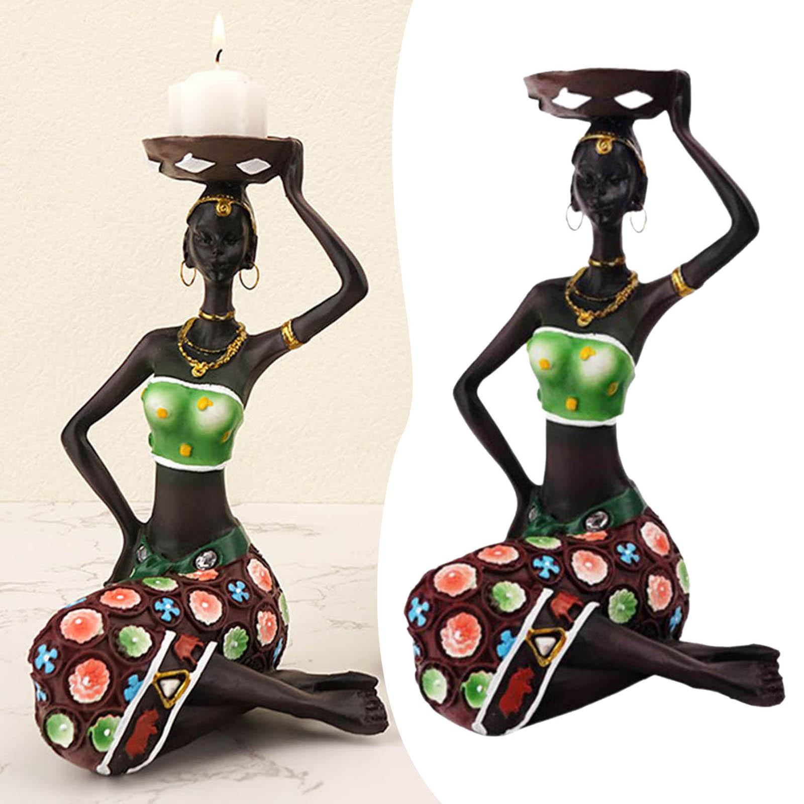 African Women Statues Candlestick Tea Lights Candle Holder Home Room