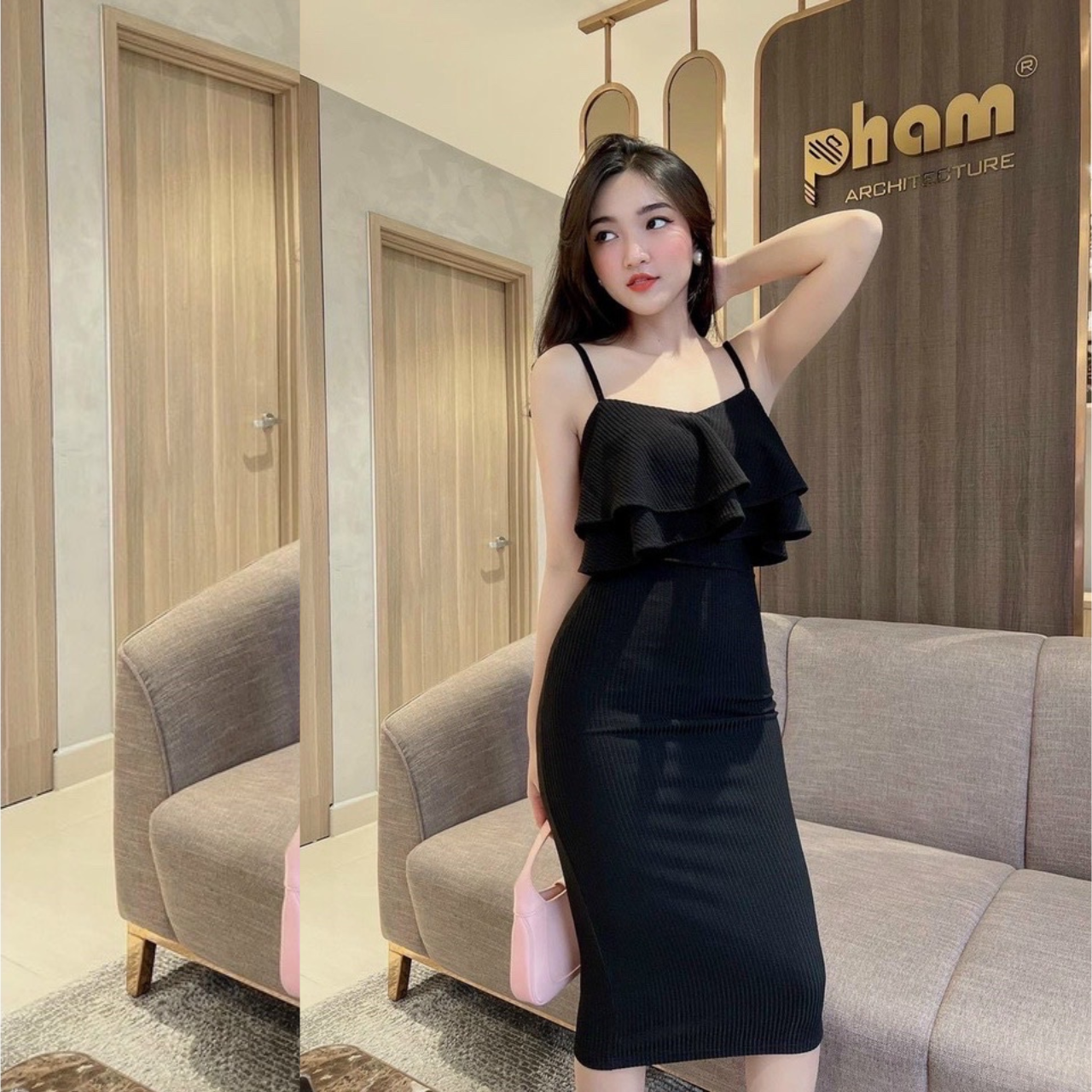 Váy 2 dây bèo tầng chất thun tăm dáng body sexy Freesie < 53Kg