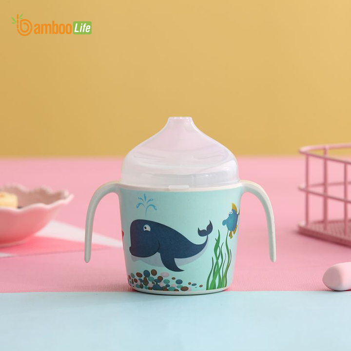 Bình tập uống nước cho bé từ sợi tre thiên nhiên Bamboo Life BL092 hàng chính hãng Cốc tập uống nước cho bé, chống sặc có 2 tay cầm