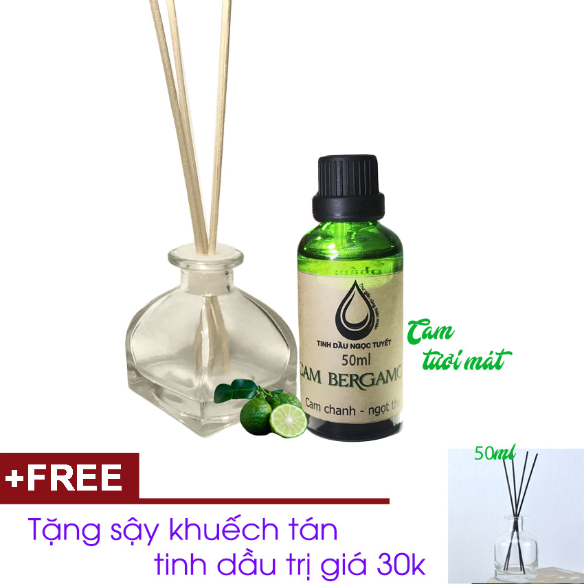 Combo tinh dầu cam begamot 50ml CỘNG lọ sậy khuếch tán Ngọc Tuyết TẶNG sậy khuếch tán tinh dầu