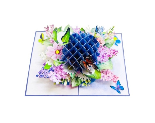Thiệp 3D Pop Up Hoa Cẩm Tú Cầu &amp; Bướm – Thiệp Hoa Nghệ Thuật, Chúc Mừng, Sinh Nhật, F47, Lãng Mạn