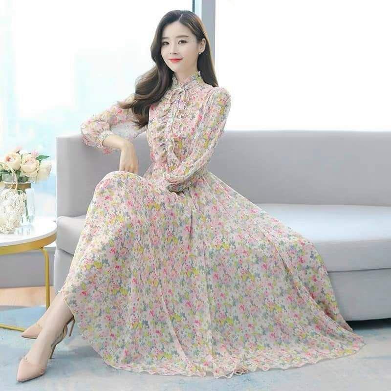 HÀNG NHẬP - ĐẦM MAXI VOAN HOA NHÍ NGỰC VIỀN BÈO
