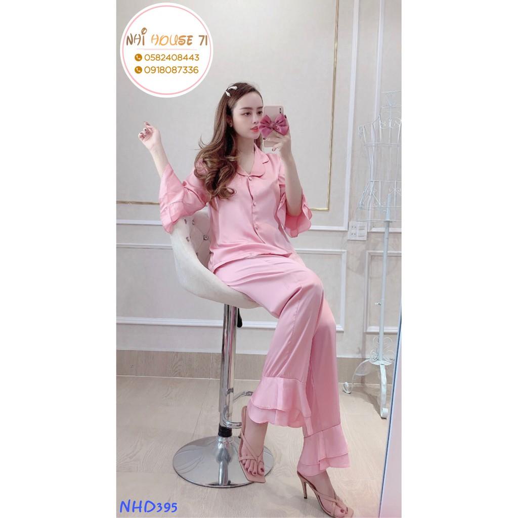 BỘ NGỦ PIJAMA TAY LỮNG PHỐI BÈO LỤA TÔ CHÂU NHIHOUSE71 QUẦN LAI BÈO SIÊU CUTE FREESIZE DƯỚI 65 kG