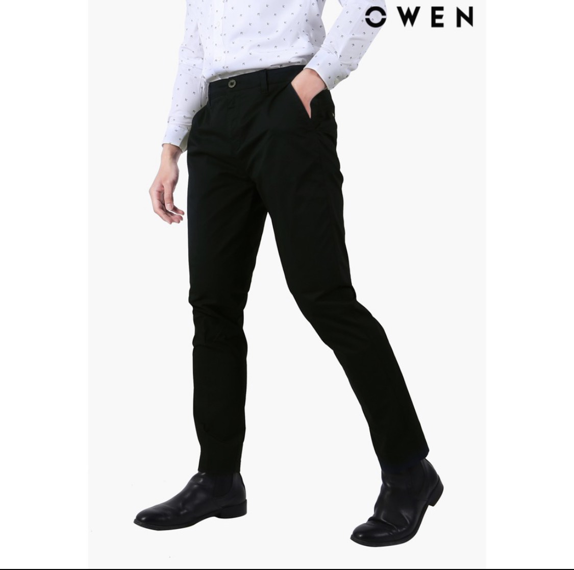 OWEN - Quần kaki nam Owen chất thô giấy mềm mại co dãn màu đen 21993/22006