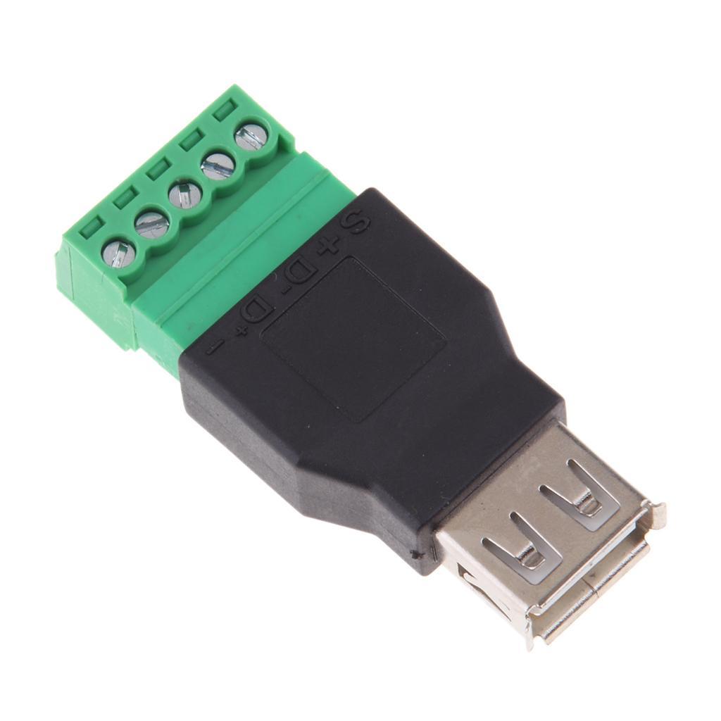 USB 2.0 Type A Female to 5 Pin Screw Shield Terminal Plug Adapter Connector