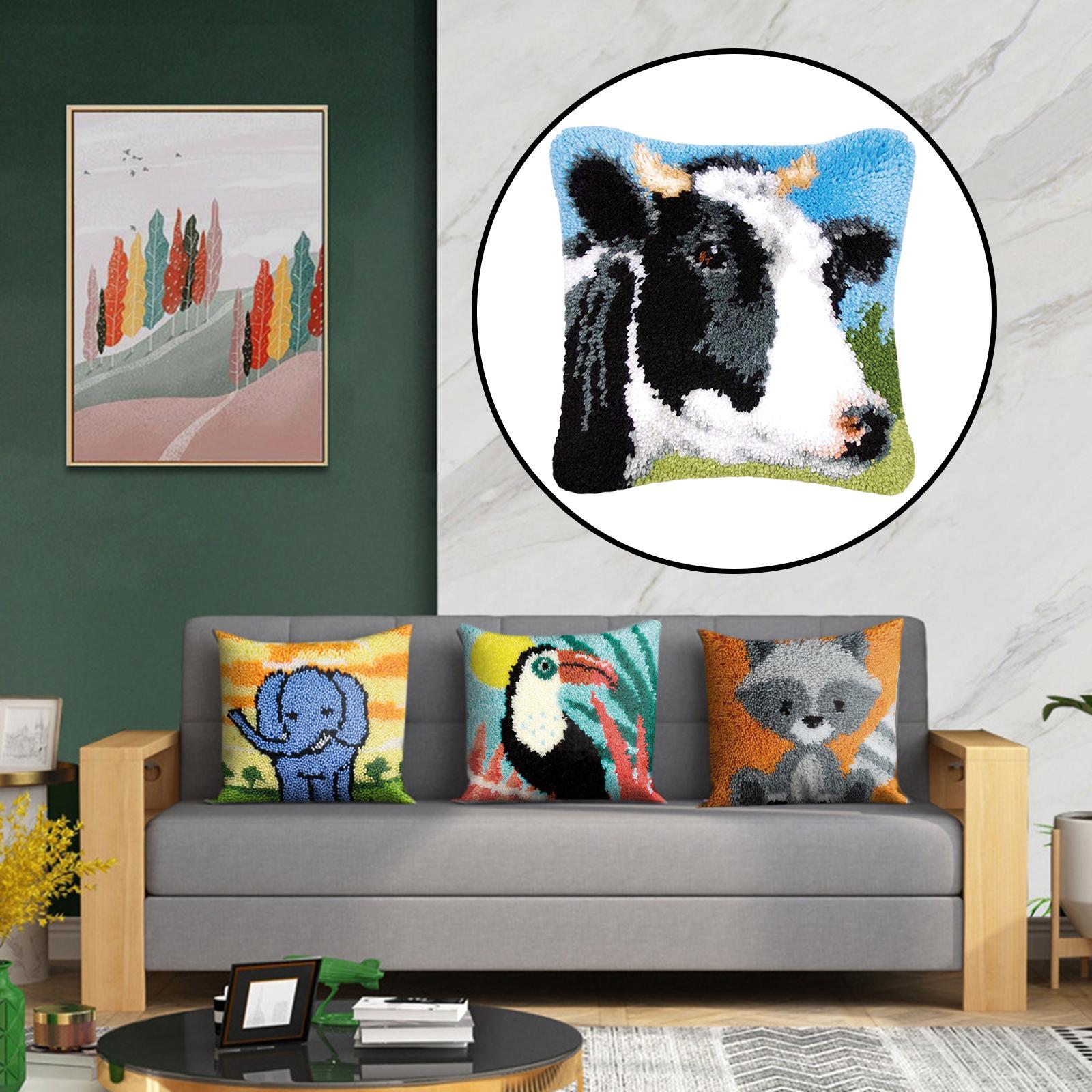 2-3pack DIY Latch Hook Kit Throw Pillow Cover Craft for Embroidery Carpet Cow