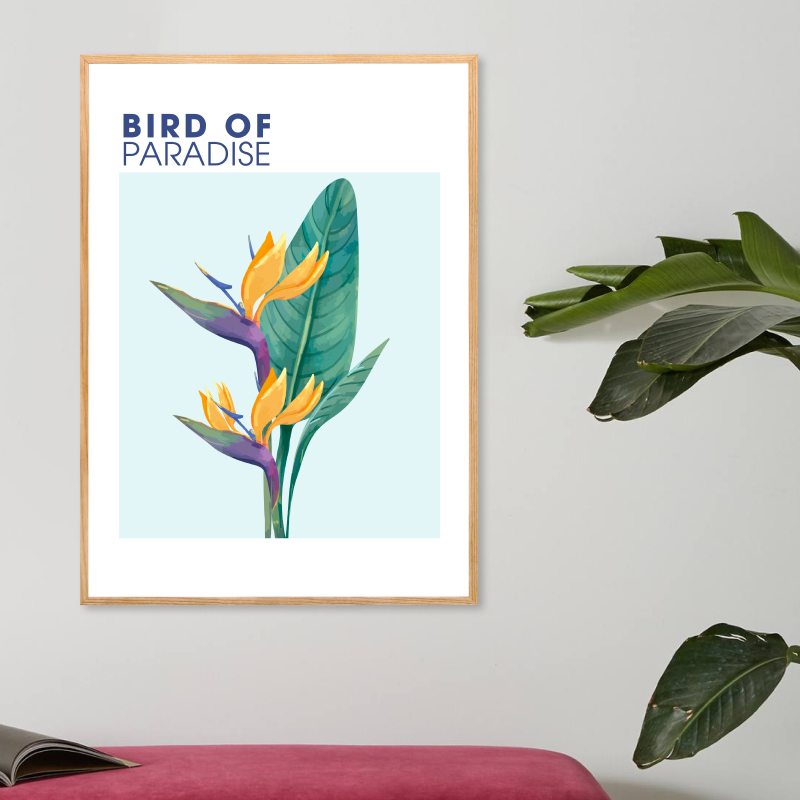 Tranh trang trí khung kính gỗ sồi treo tường cao cấp"Bird Of Paradise"