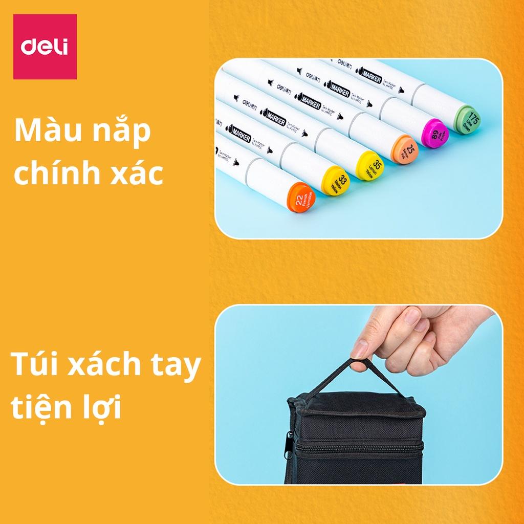 Bút Màu Marker Deli Họa Cụ Tô Màu Dạ An Toàn Cho Trẻ Em Kèm Túi Vải Họa Cụ Vẽ Tranh Cao Cấp 30/40/60/80 Màu - Phù Hợp Tô Màu Vẽ Tranh Manga Anime - HM900