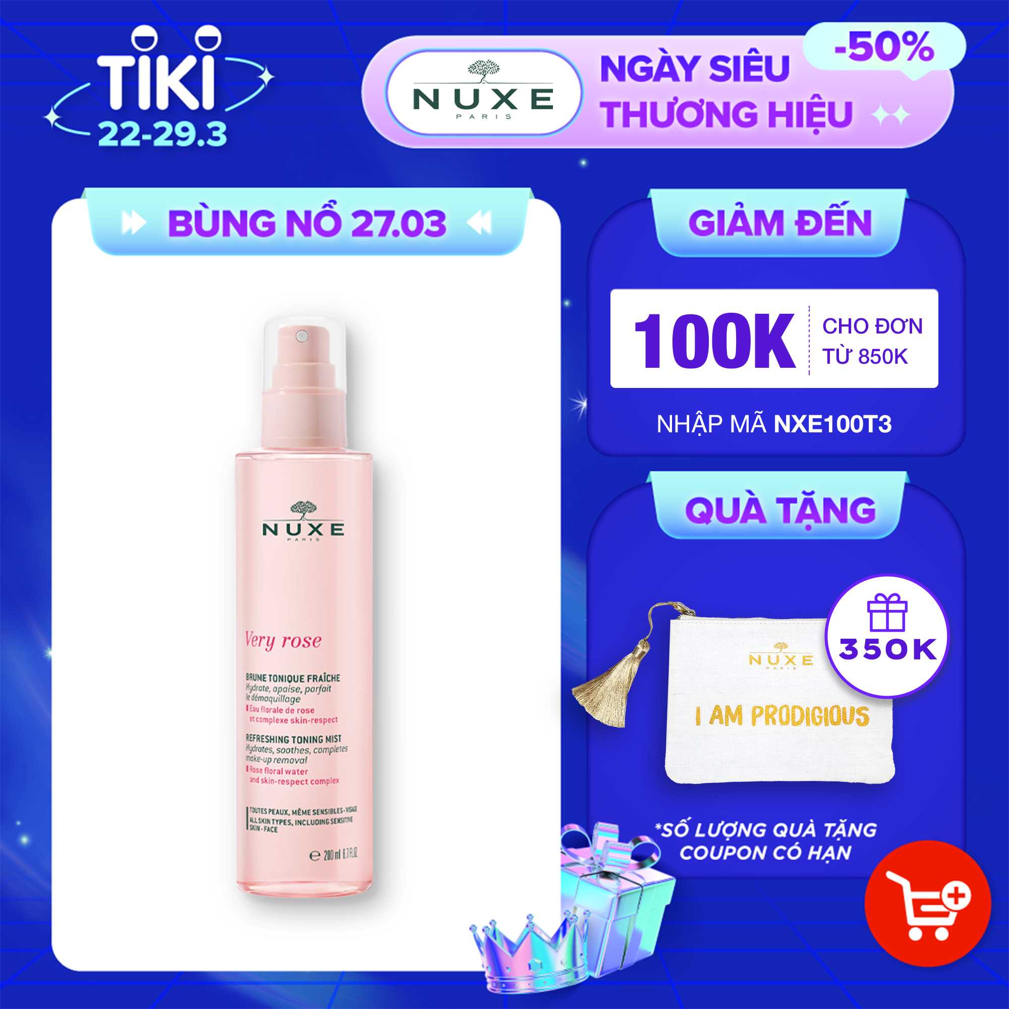 Xịt khoáng dưỡng ẩm Nuxe Very Rose 200ml