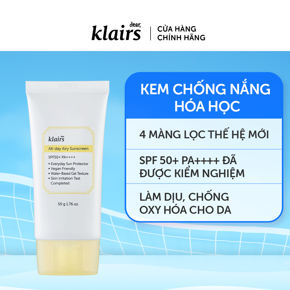 Dear,Klairs Kem chống nắng All-day Airy Sunscreen SPF50+ PA++++ 50g