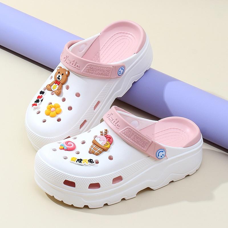 Dép sục nữ đế độn 6cm tặng kèm 6 sticker cute đế răng cưa chống trơn trượt đi mưa đi học đi biển - SL031 - Hồng