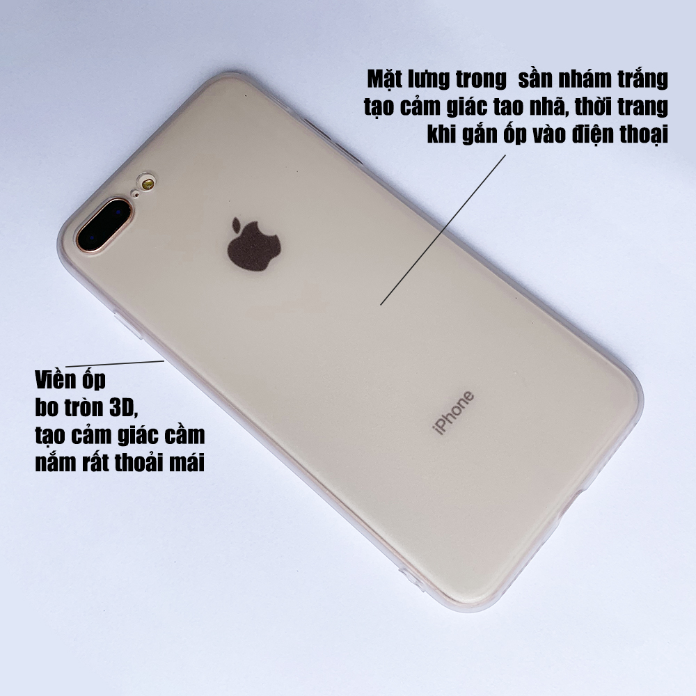 Ốp lưng viền dẻo trắng sần nhám cao cấp dành cho iPhone 7 Plus vs iPhone 8 Plus