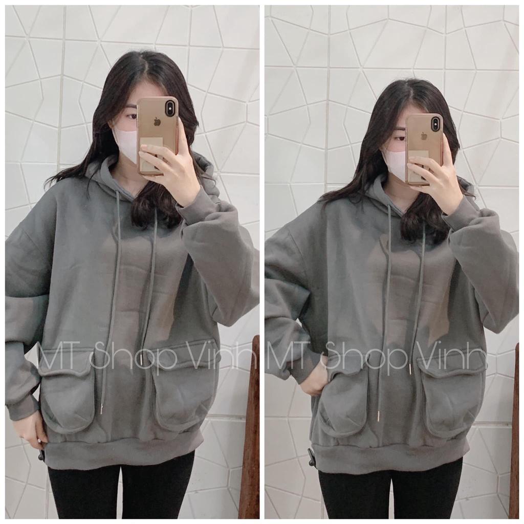 Áo hoodie túi hộp nhỏ hai bên, lót bông nỉ dày dặn, form to rộng, phối được nhiều phong cách Thời trang Nữ MTShop Vinh