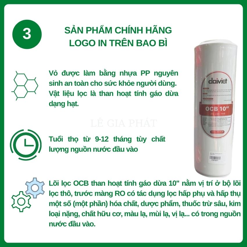 COMBO 3 LÕI LỌC NƯỚC THÔ 1-2-3 CERAMIC - OCB THAN GÁO DỪA- CTO THAN GÁO DỪA -HÀNG CHÍNH HÃNG