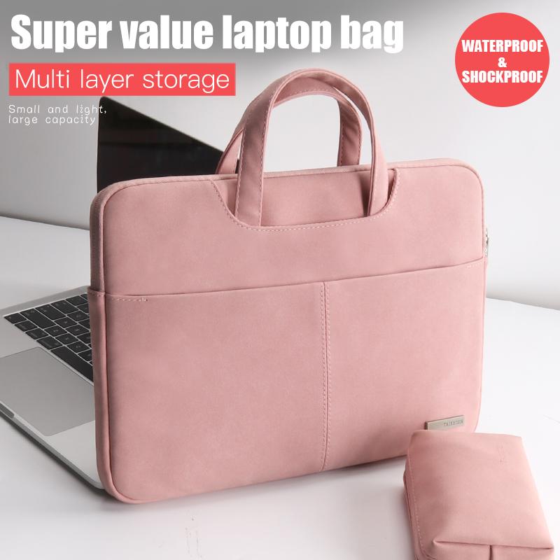 Da PU Nữ Túi Laptop Xách Tay Case Tặng Cặp Dùng Cho Macbook Air 13.3 14 15.6 Inch Nam Túi Xách Tay Đeo Vai Nữ Tay túi