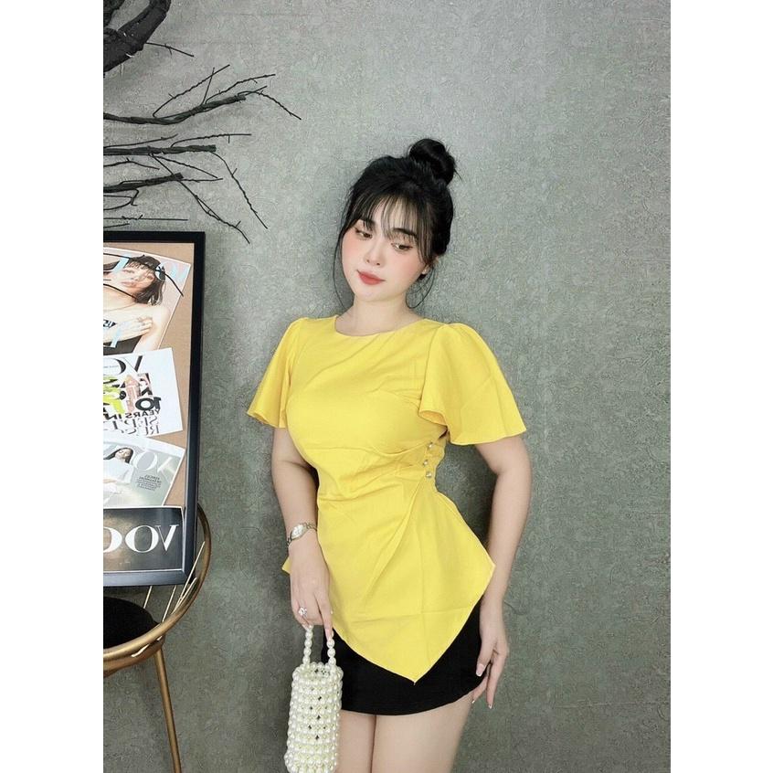 Áo sơ mi kiểu nữ peplum cổ tròn VẠT NHỌN TAY BÈO có chun eo giấu bụng hiệu quả