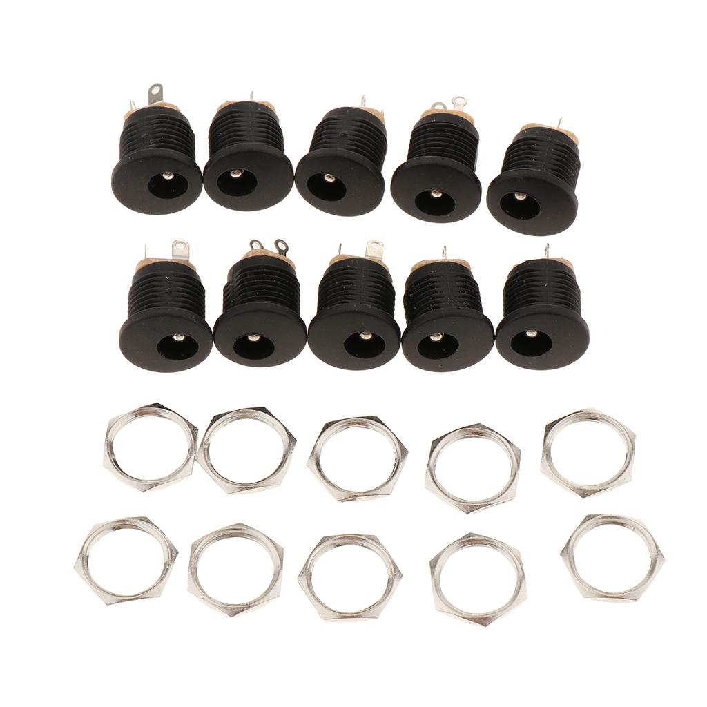 10Pieces DC 5.5x2.5mm Power Supply Jack Socket And Screw Nuts