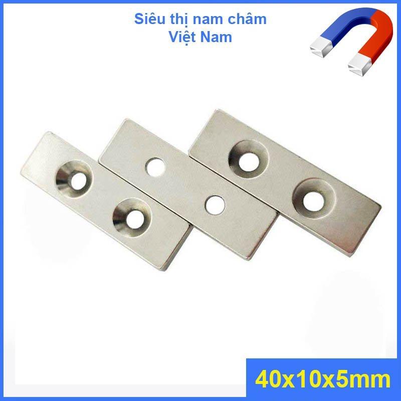 Nam châm có 2 lỗ vát 40x10x5mm set 5 viên, nam châm vĩnh cửu siêu hot