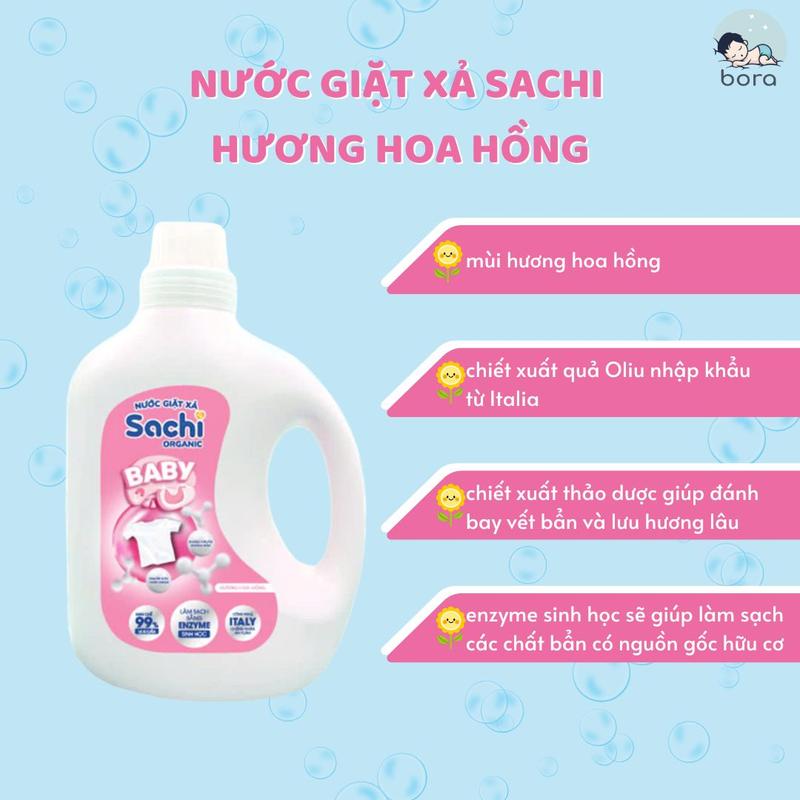 Nước giặt xả Sachi Organic dịu nhẹ cho làn da bé chai 280g và 2kg