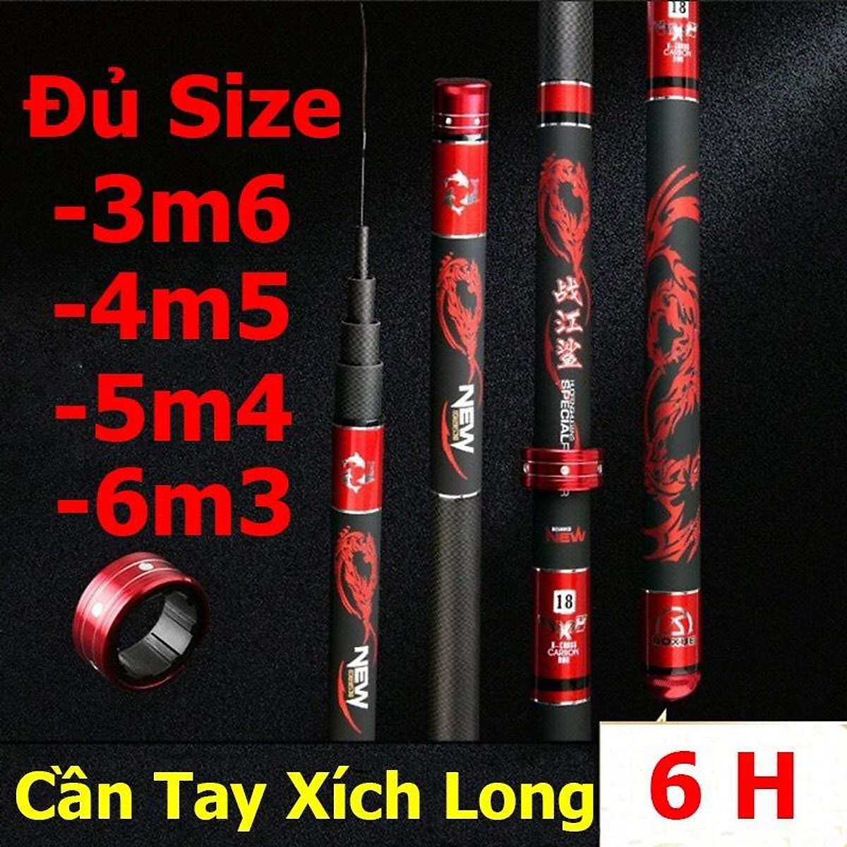 Cần Tay Xích Long 6H Cần Câu Cá Tặng Kèm Nhẫn Đồ Câu Chương Văn