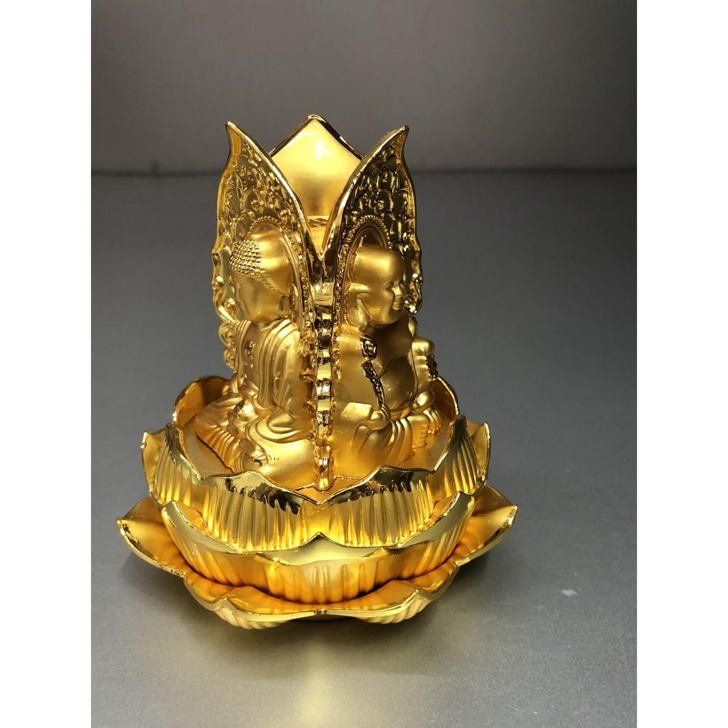 TƯỢNG ĐỂ Ô TÔ CÓ 3 TƯỢNG PHẬT NGỒI ĐẾ SEN VÀNG TM121361