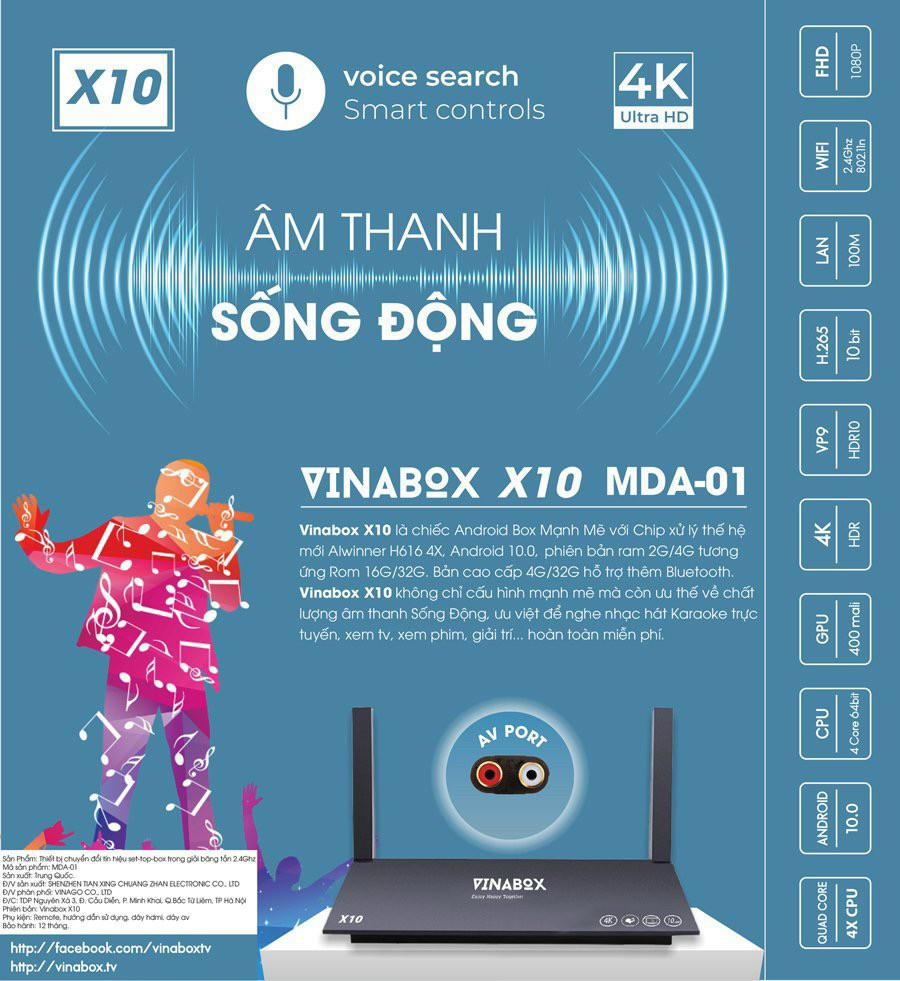 Android tivi box vinabox X10 ram 2G /4G rom 8G /16G mới xem truyền hình miễn phí | Hàng Chính hãng