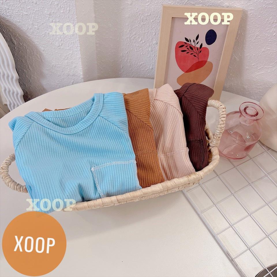 Bộ dài tay xoop - Bộ dài tay gân tăm chạy chỉ nổi túi cho bé BD11