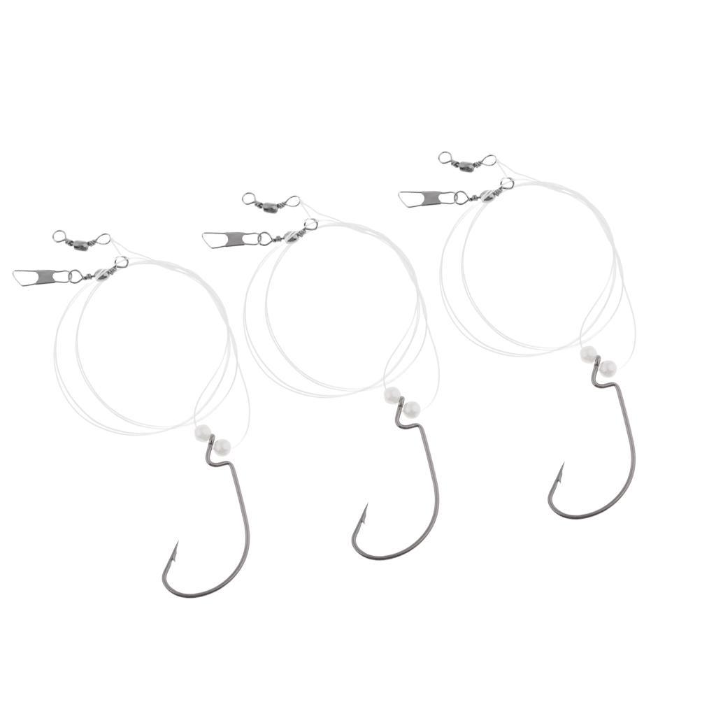 3pcs High Strength Nylon Fishing Wire Leader with Jig Hook Swivel Snap Bead