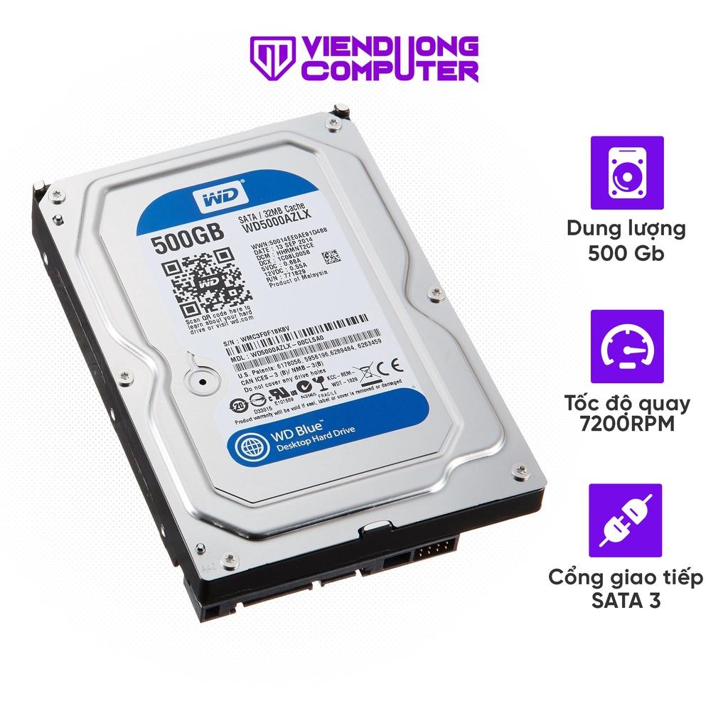 Ổ cứng HDD WD Blue 500GB WD5000AZRZ, thiết bị lưu trữ bộ nhớ đệm 64MB - Hàng chính hãng