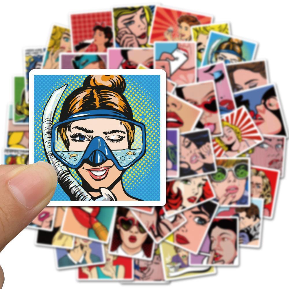 Sticker pin up girl retro hoạt hình cute trang trí mũ bảo hiểm,guitar,ukulele,điện thoại,sổ tay,laptop-mẫu S45