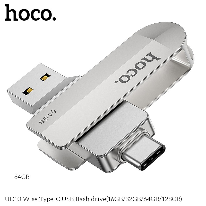 USB 3.0 2 Đầu (USB+Type-C) Tốc Độ Cao Lưu Trữ Tốt Nhỏ Gọn Kẽm Cao Cấp Hoco UD10 - 16GB/32GB/64GB - Hàng Chính Hãng