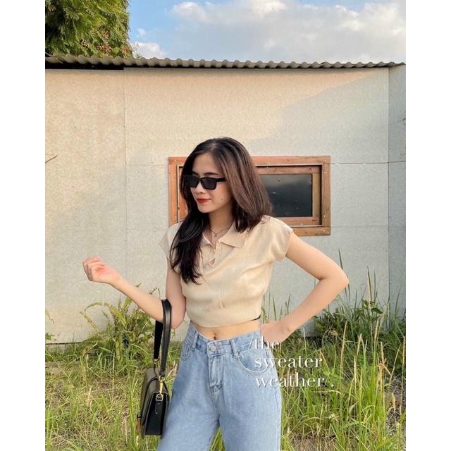 áo croptop xinh xịn mịn fom croptop cổ bẻ hàng qc -C