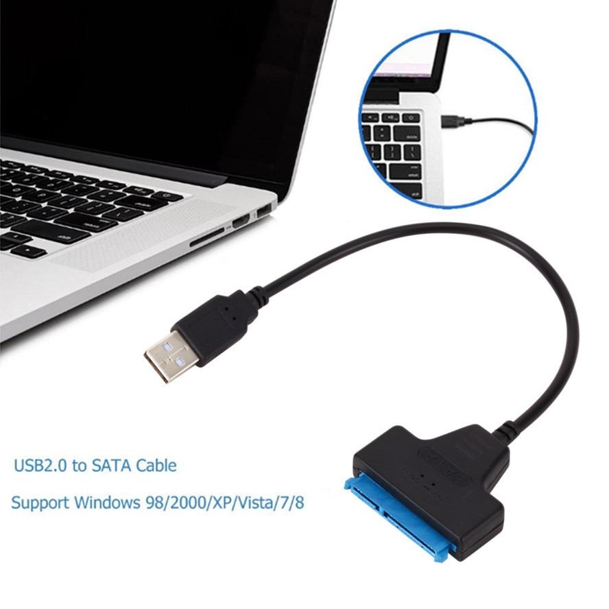 USB 2.0 đến SATA 22pin Bộ chuyển đổi bộ chuyển đổi dây HDD SSD Kết nối dây dây cho ổ đĩa cứng 2.5 in