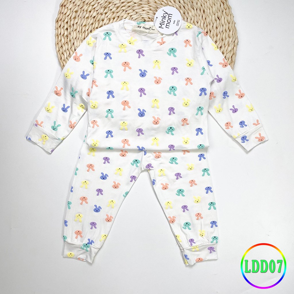 Bộ tay dài quần dài in hình mặt thỏ SIZE 8-29KG THUN LẠNH MINKY MOM cho bé trai ,bé gái